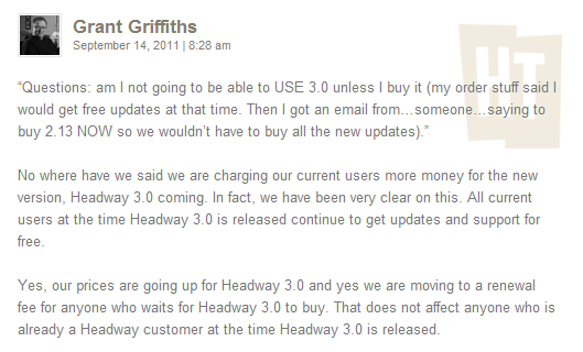 Grant Griffiths of Headway Commenting on Pricing for 3.0