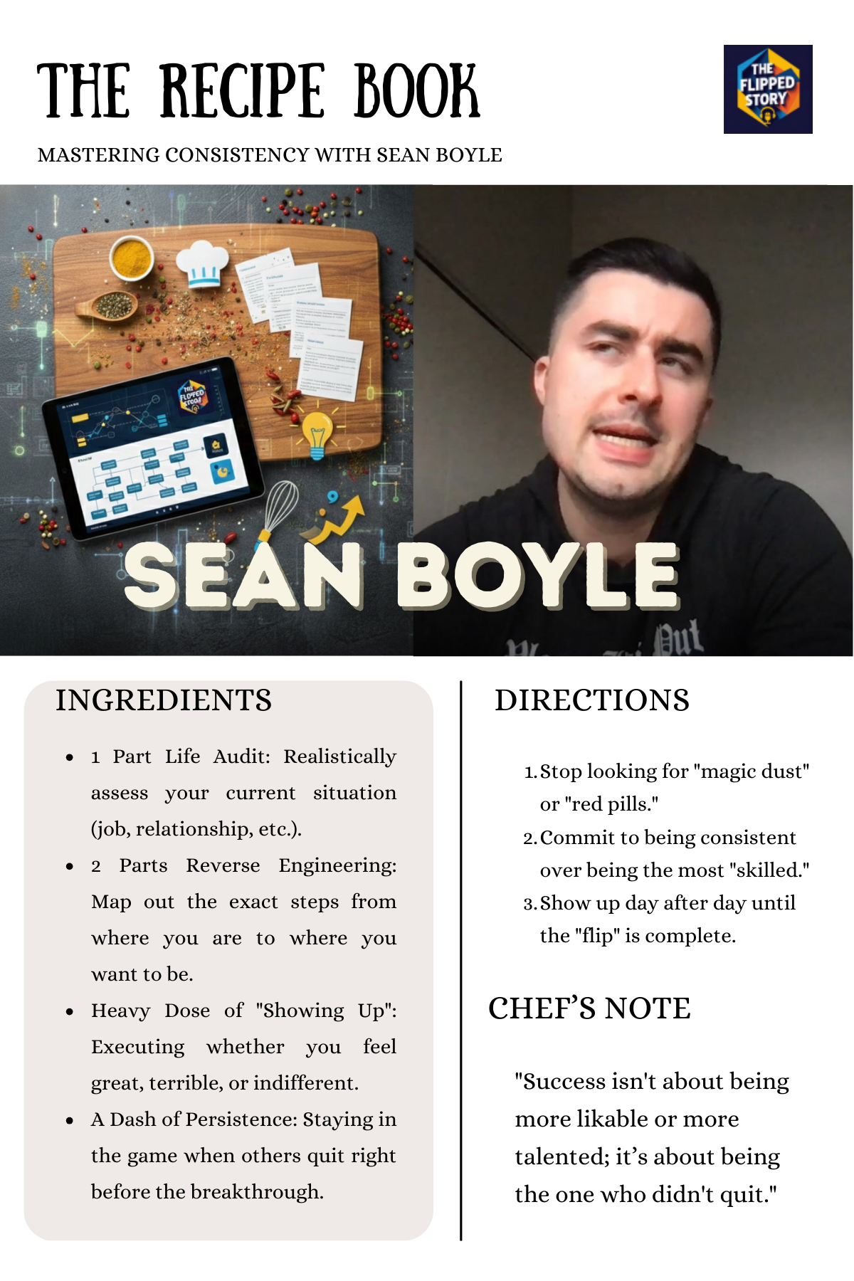 Sean Boyle Flipped Story Recipe Card - Mastering Consistency in Business.